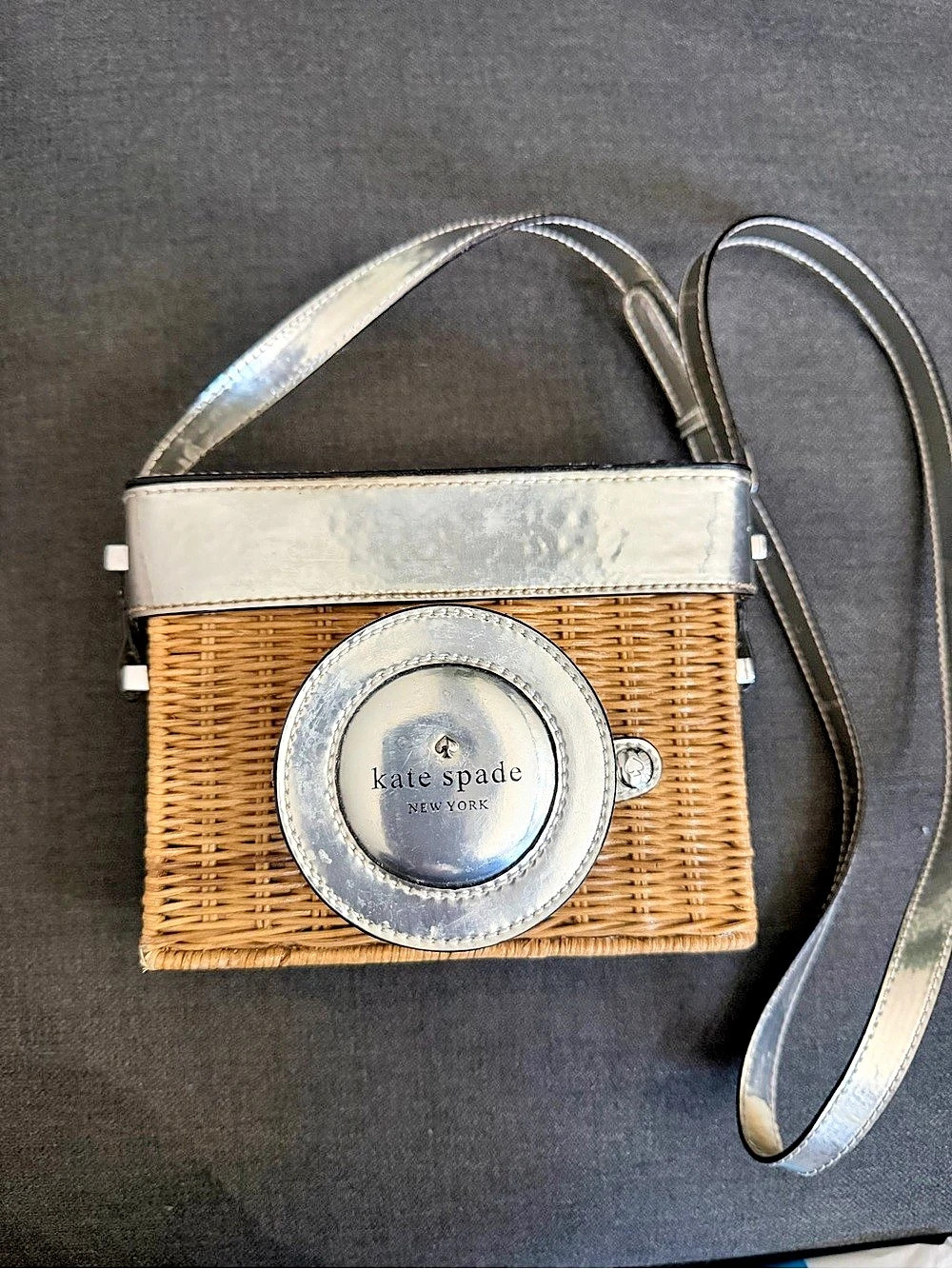 kate spade new york Wicker Camera Bag Crossbody Silver & Brown